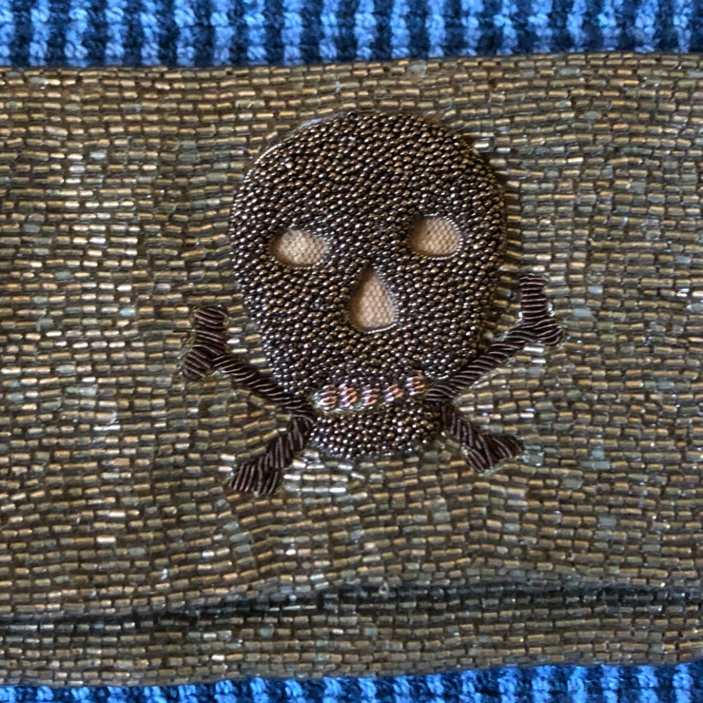 Monya Skull and Crossbones Gold Beaded Clutch